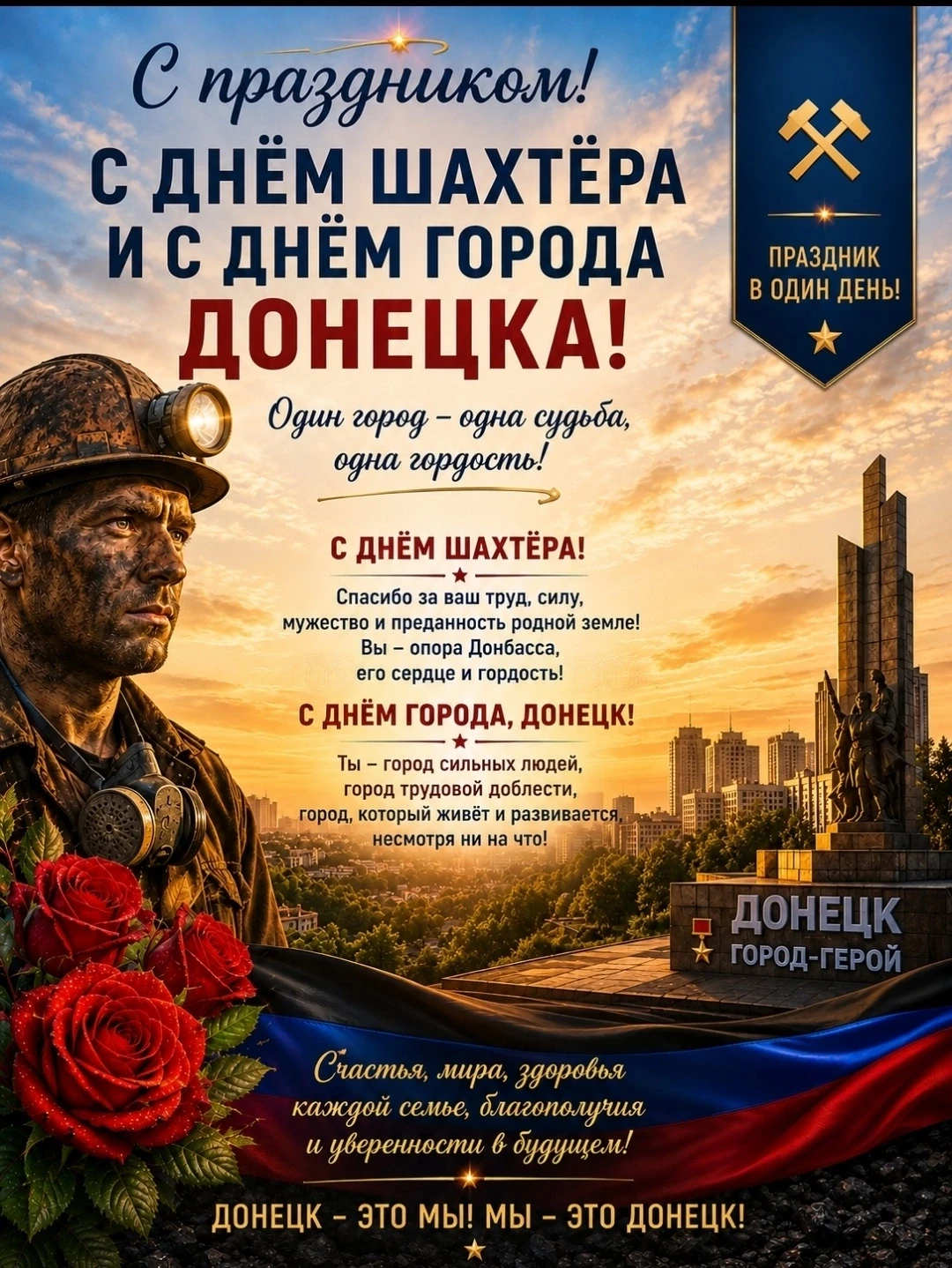 🖤❤️💙 С Днём шахтёра и с Днём города, родной Донецк!