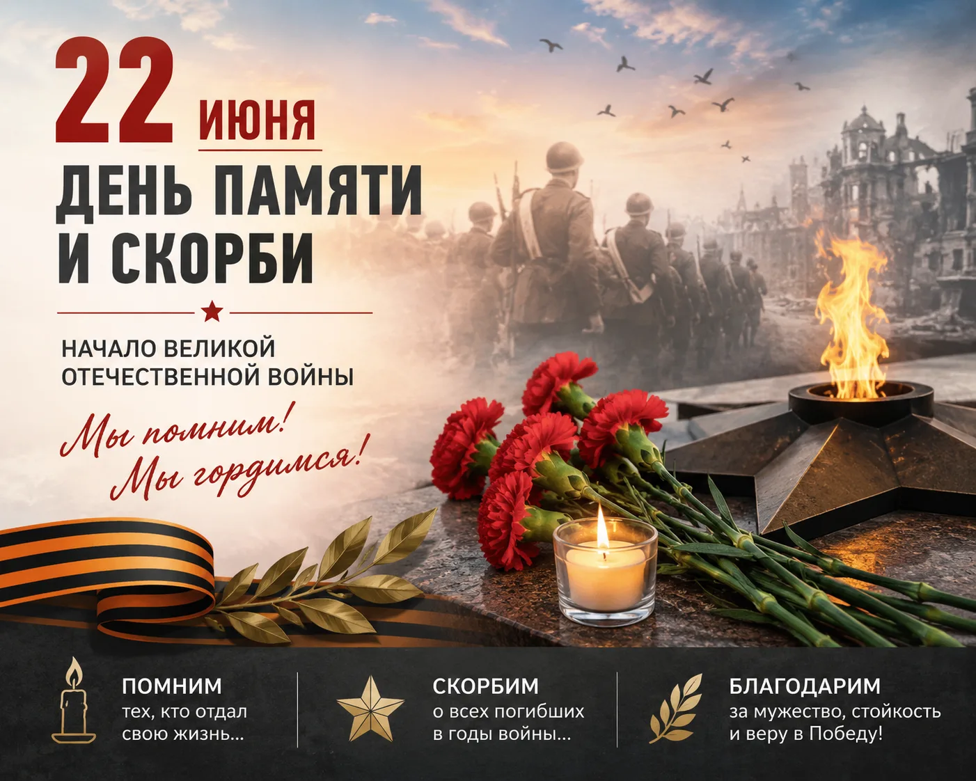 🕯 22 июня — День памяти и скорби

22 июня 1941 года началась Великая Отечественная война — один из 