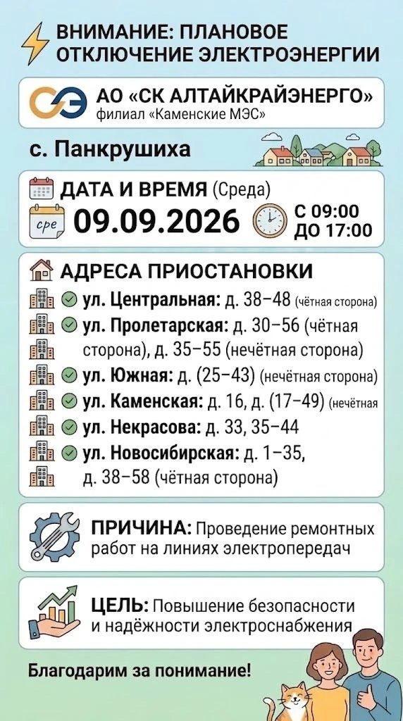 ⚡ ВНИМАНИЕ: ПЛАНОВОЕ ОТКЛЮЧЕНИЕ ЭЛЕКТРОЭНЕРГИИ
