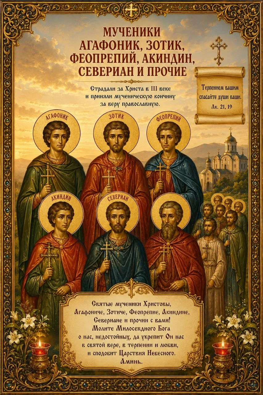 Мученики Агафоник, Зотик, Феопрепий, Акиндин, Севериан и прочие