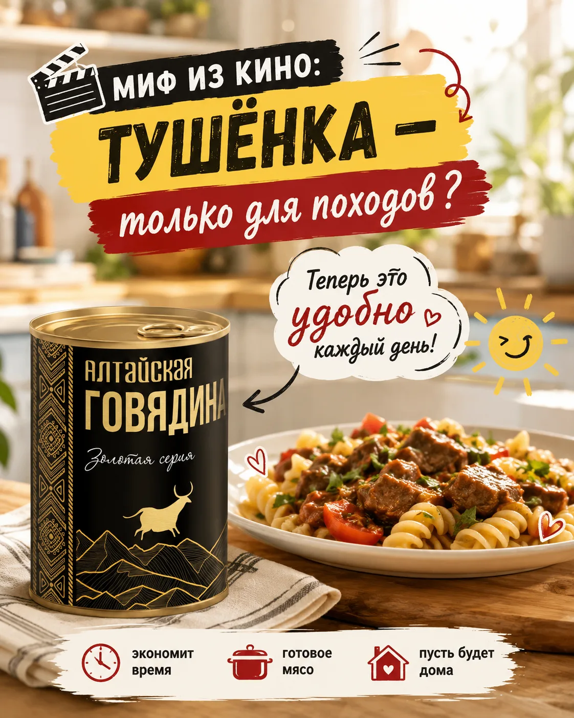 🎬 Миф из кино: тушёнка — только для походов и суровых условий