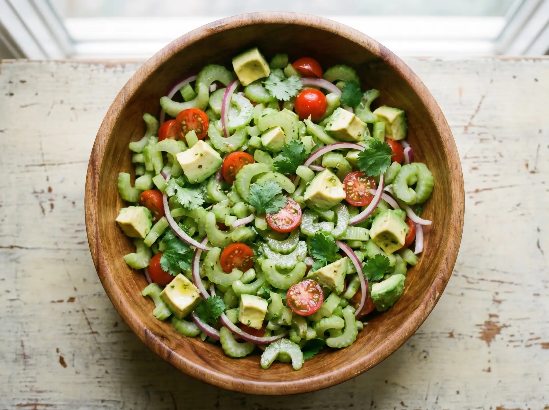 Салат с сельдереем и авокадо 🥑🌿

Ингредиенты: 
- Авокадо 🥑 — 1 шт. (300 г);  
- Сельдерей 🌿 — 30