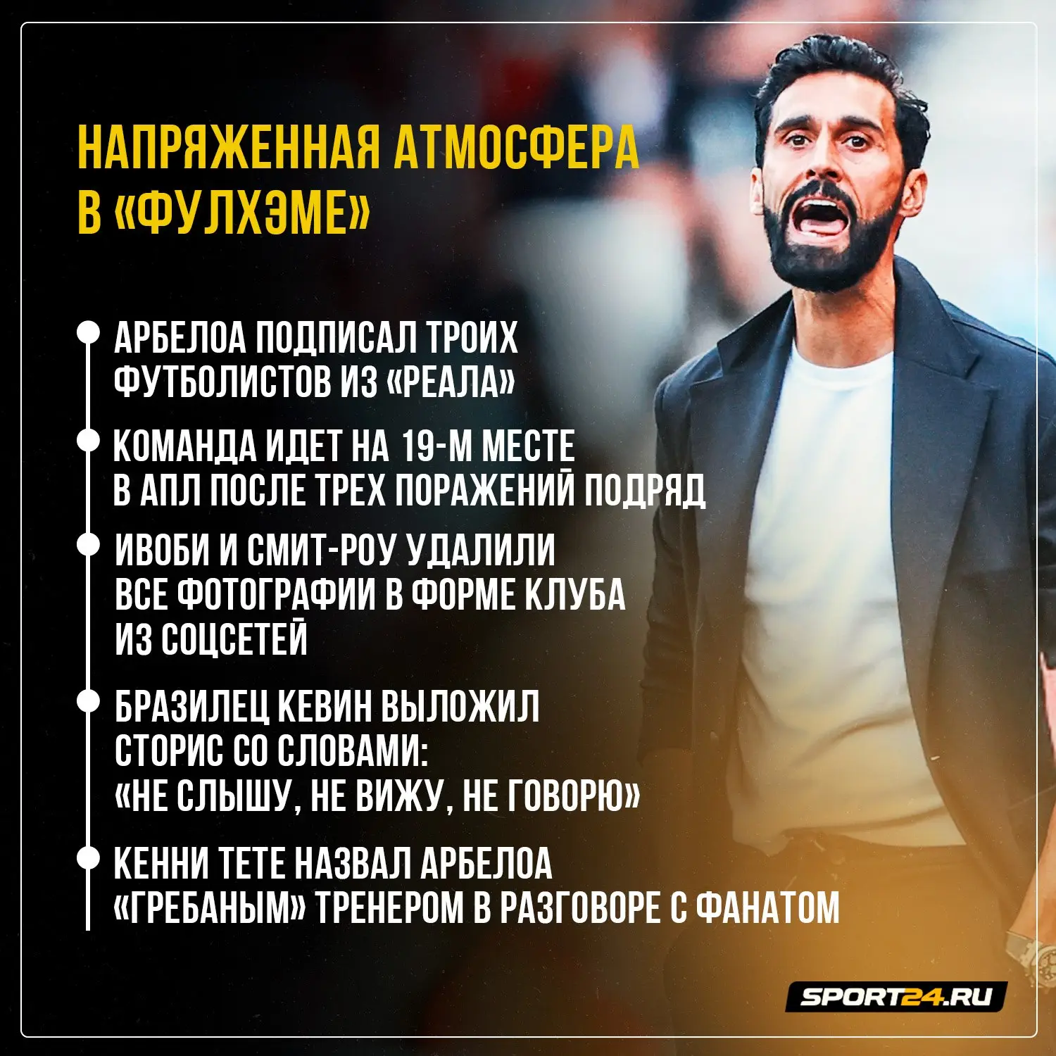 Как же хорош Арбелоа! Всего за пару месяцев успел разругаться с игроками «Фулхэма» 😅