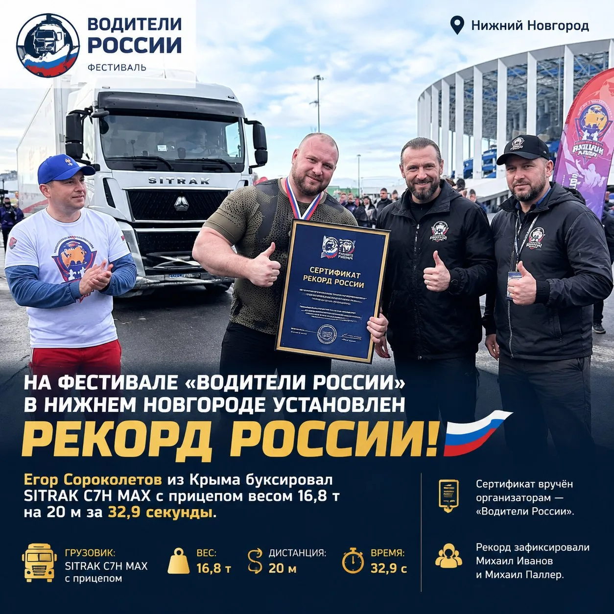 На фестивале «Водители России» в Нижнем Новгороде установлен рекорд России: Егор Сороко...