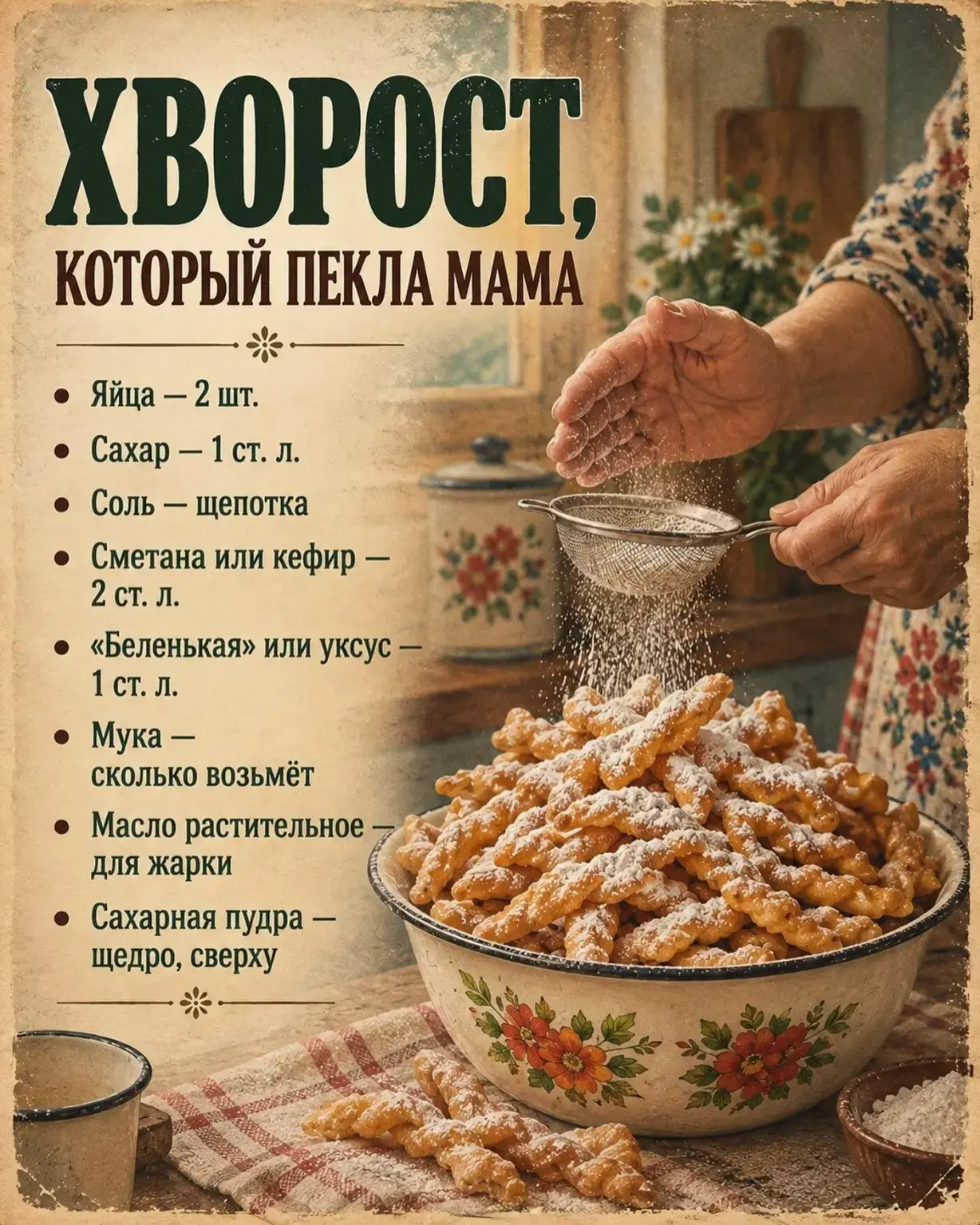 Тот самый хворост из детства — хрустящий, румяный и весь в сахарной пудре!