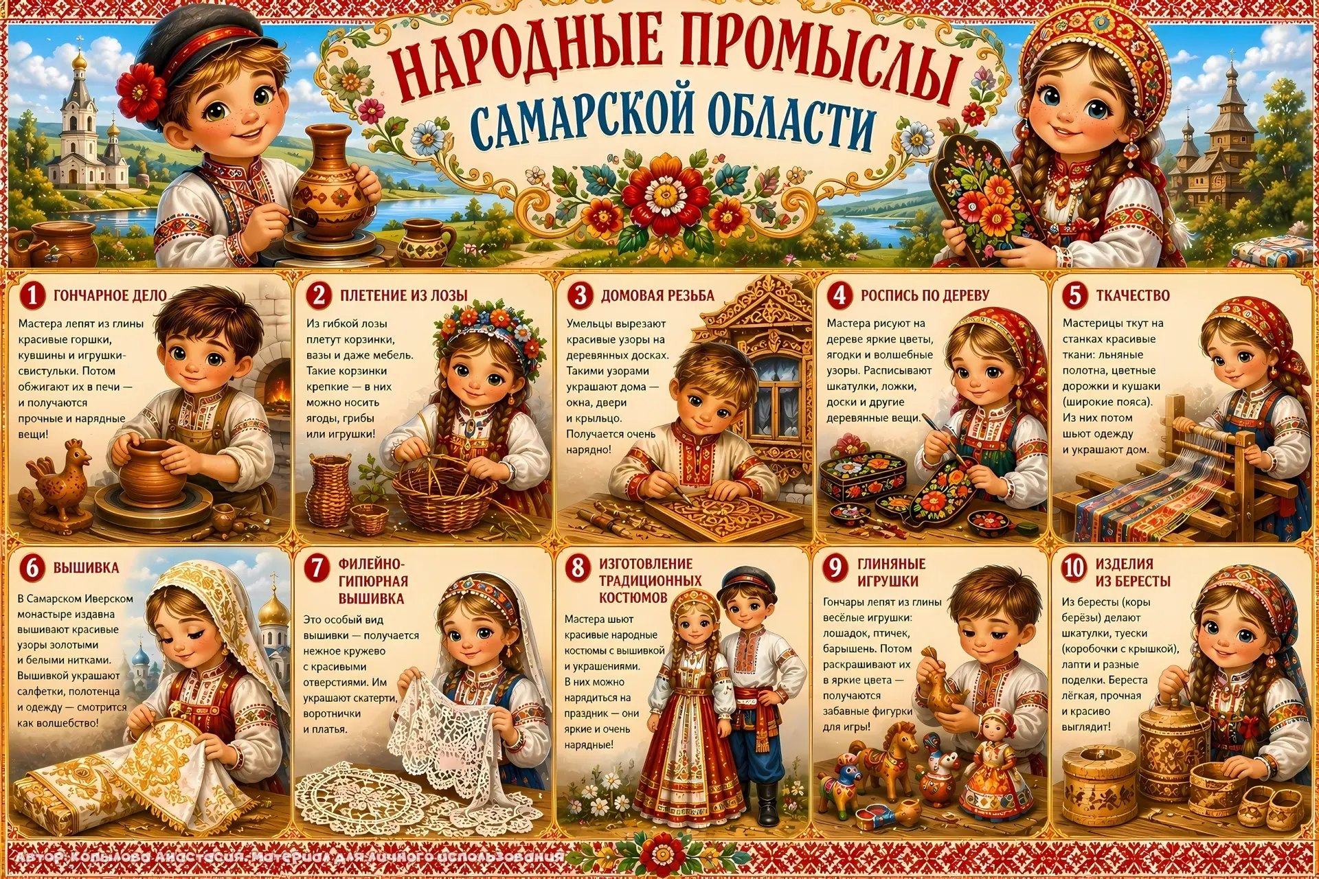 Бесплатности для участников группы.⭐
Народные промыслы Самарской области.
Материал для личного испол