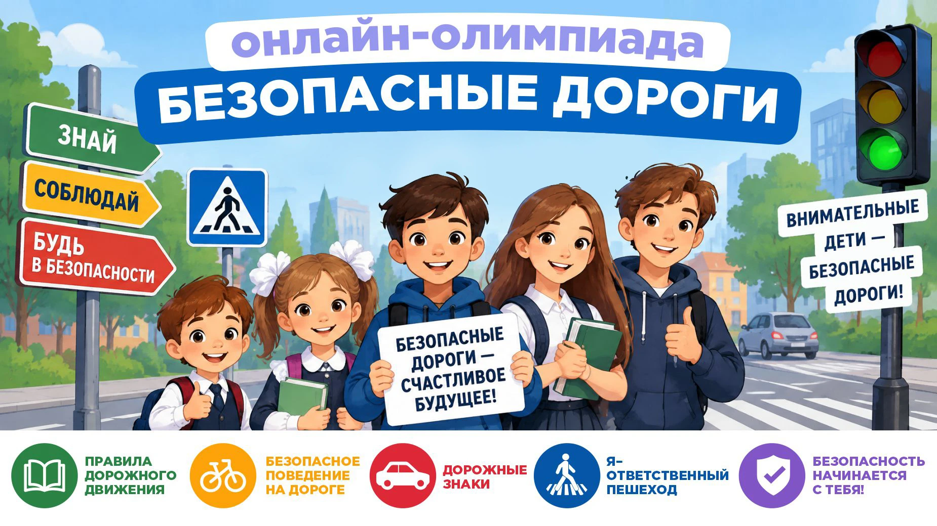 📢Приглашаем юных железногорцев к участию в онлайн-олимпиаде «Безопасные дороги».