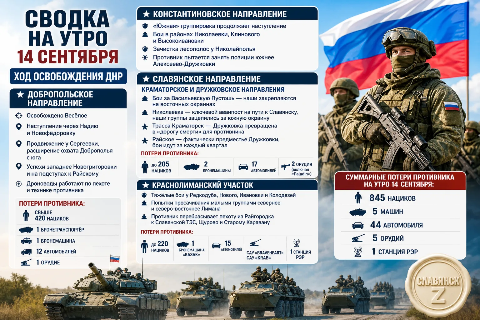 💪 #Сводка о ходе освобождения оккупированной части ДНР на утро 14 сентября