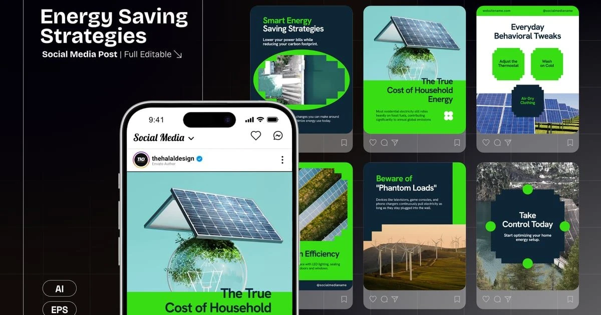 Energy Saving Strategies Social Media Template