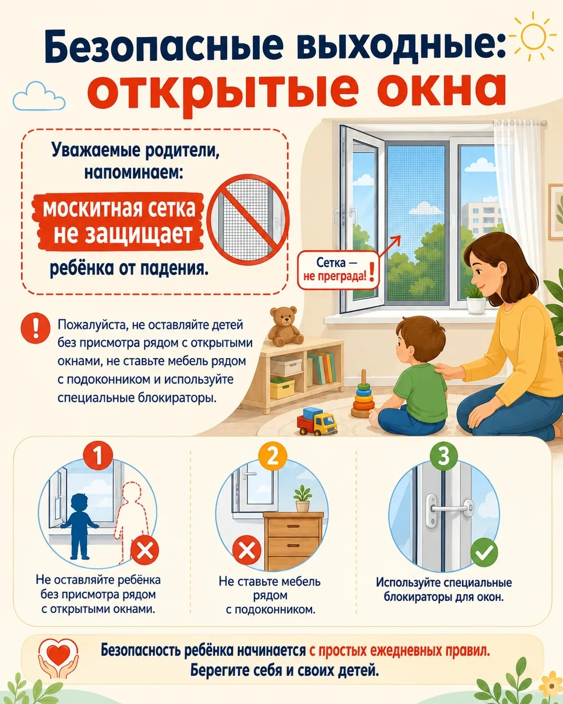 ❗Безопасные выходные: открытые окна.