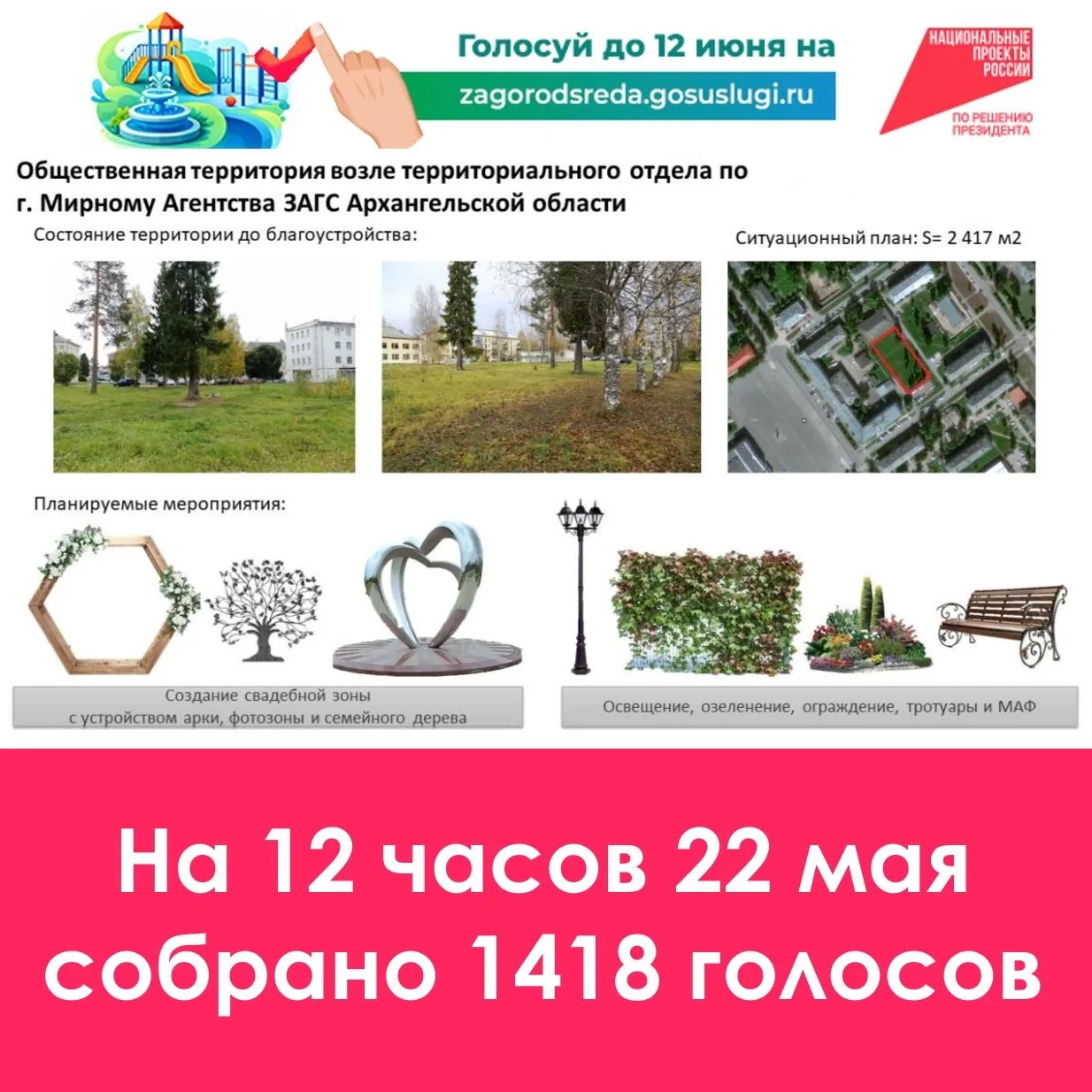 Месяц назад стартовало Всероссийское онлайн-голосование за объекты благоустройства. 
В Мирном в этом