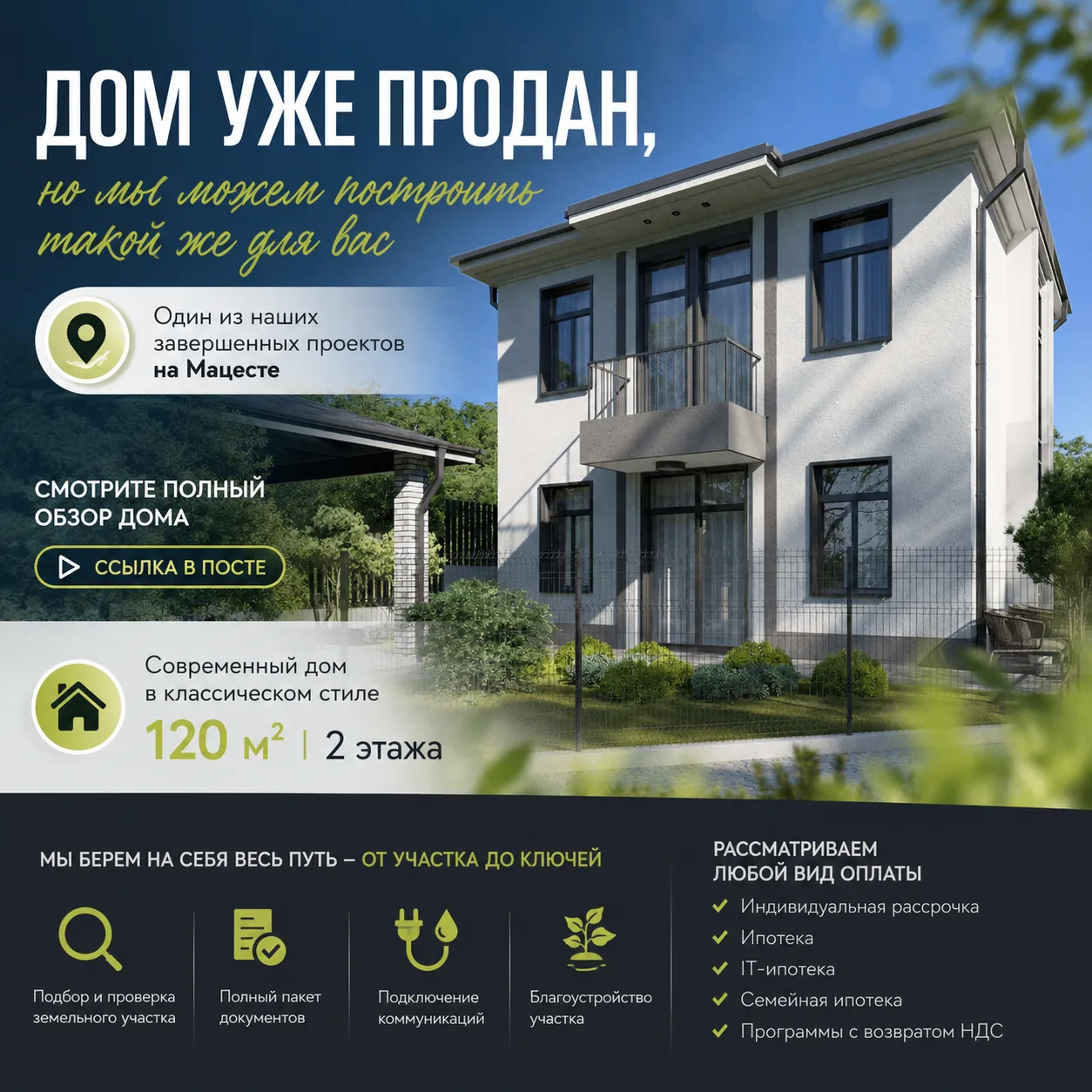 🏡 Этот дом уже нашел своих владельцев. Но мы можем построить такой же для вас.

Этот коттедж — один