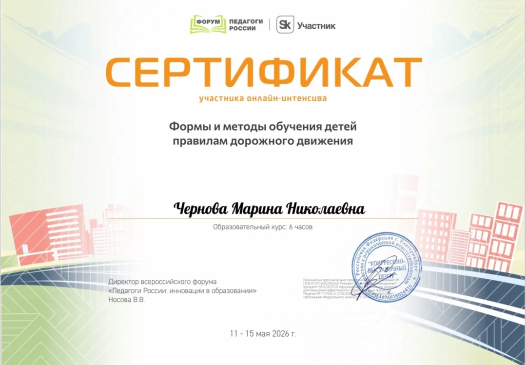 Руководитель команды ЮПИД "Перекрёсток" детского сада№9 "Зорюшка" приняла участие в онл...