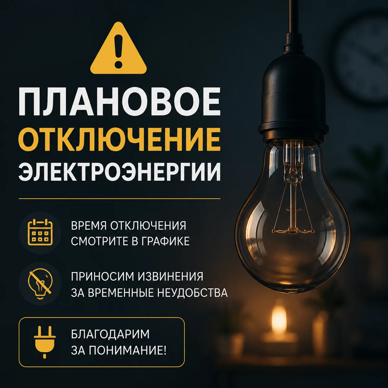 ⚠️ Важное уведомление! Плановое отключение электроэнергии ⚠️