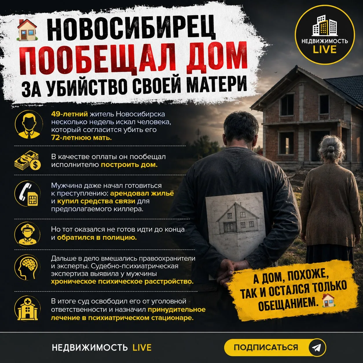 🤯 Новосибирец пообещал дом за убийство своей матери