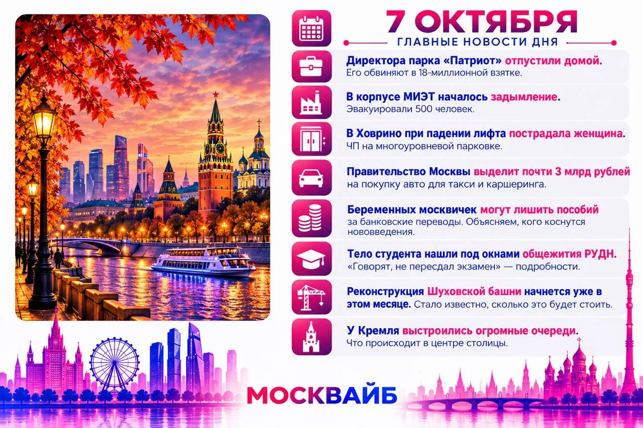 7 октября в Москве главными темами стали задержание директора парка «Патриот», происшес...