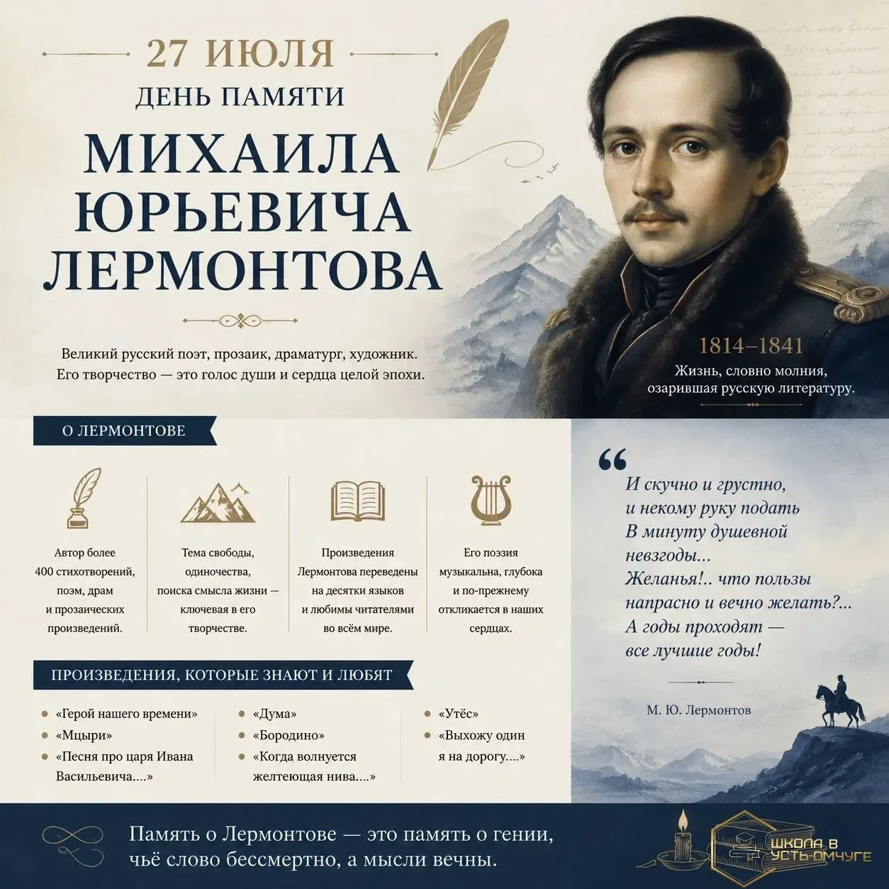 📜 День памяти великого русского поэта М. Ю. Лермонтова.                 Сегодня исполняется ровно 1