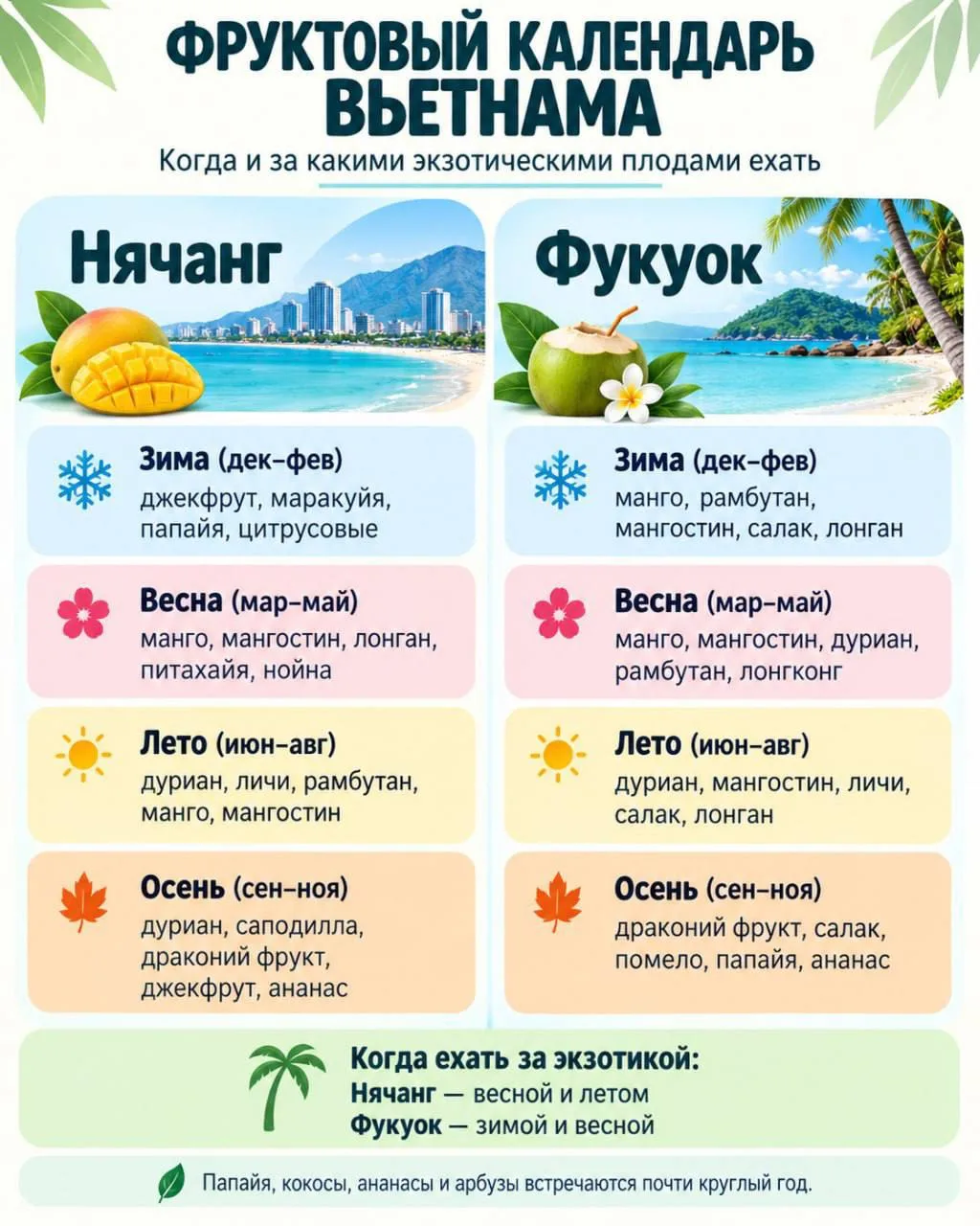 🥭 Фруктовый календарь Вьетнама: когда ехать за манго, дурианом и рамбутаном