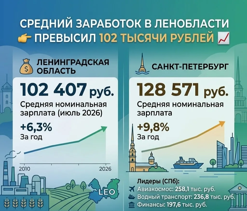 📈 Средний заработок в Ленобласти превысил 102 тысячи рублей