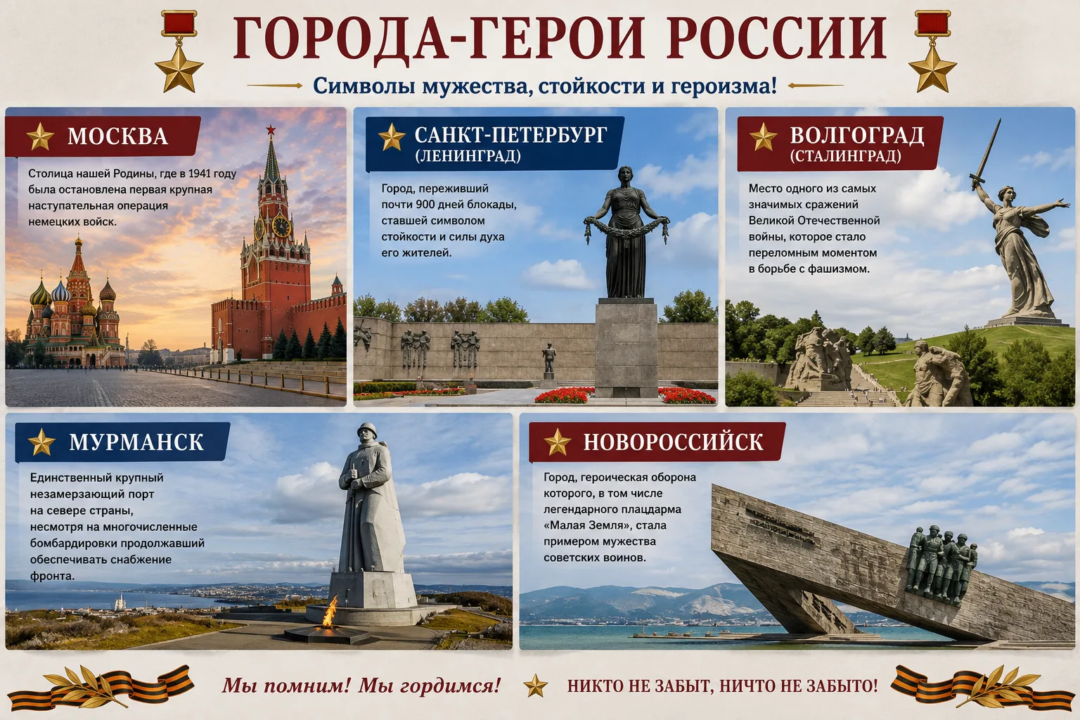 Города-герои России — символы мужества и стойкости!