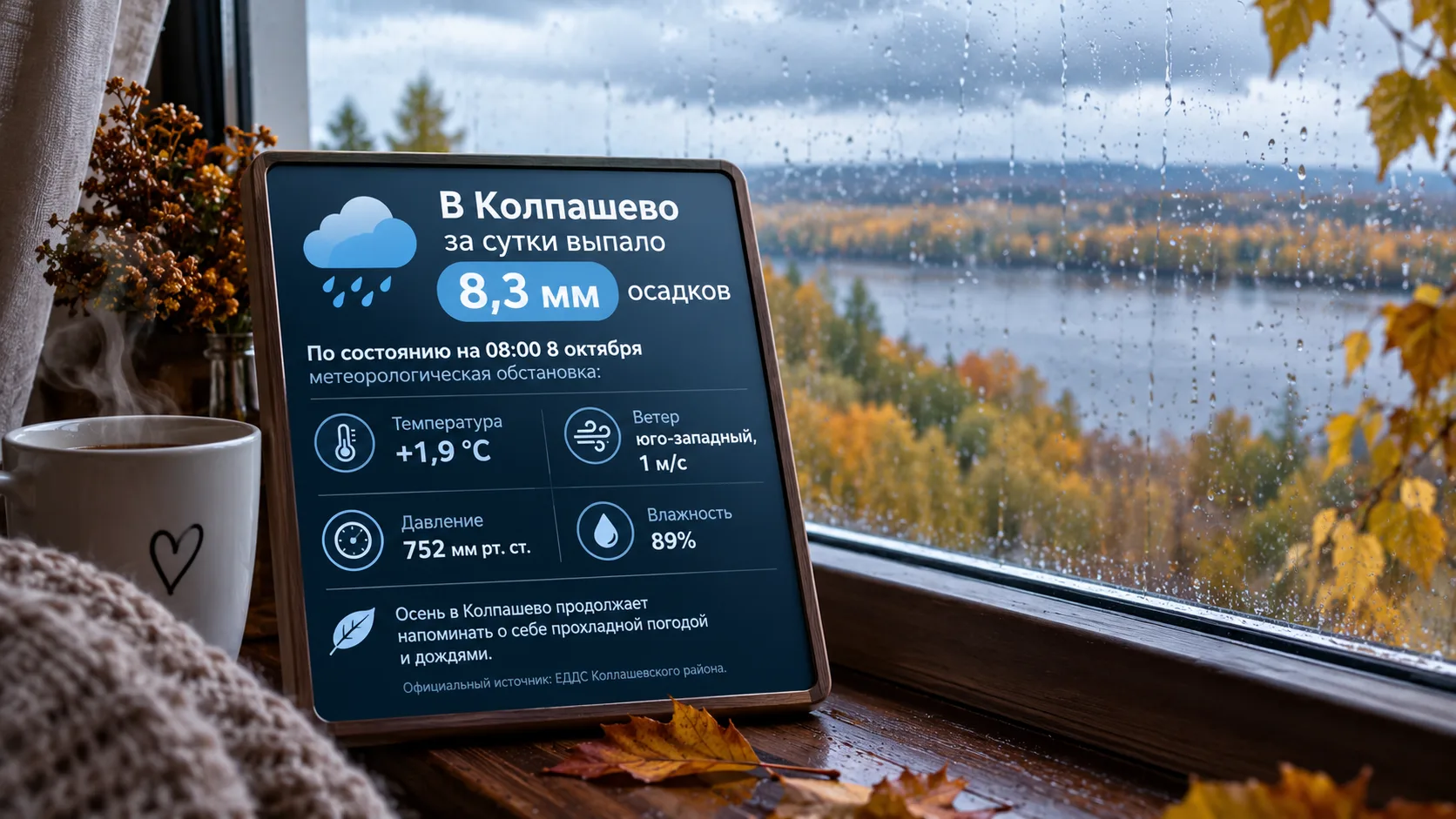 🌧 В Колпашево за сутки выпало 8,3 мм осадков