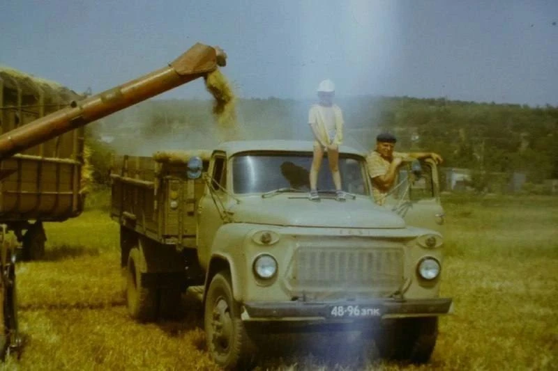 С дедом на уборке пшеницы. Лето 1985 года. Запорожская область, Мелитопольский район.