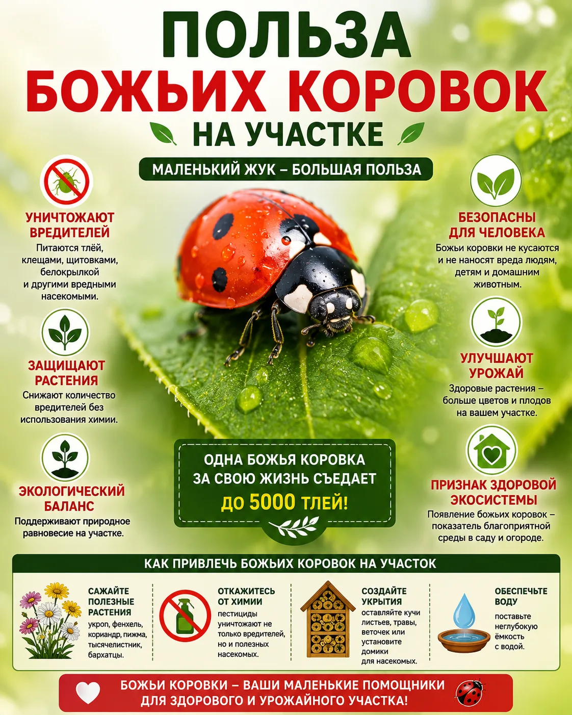 Польза божьих коровок на участке