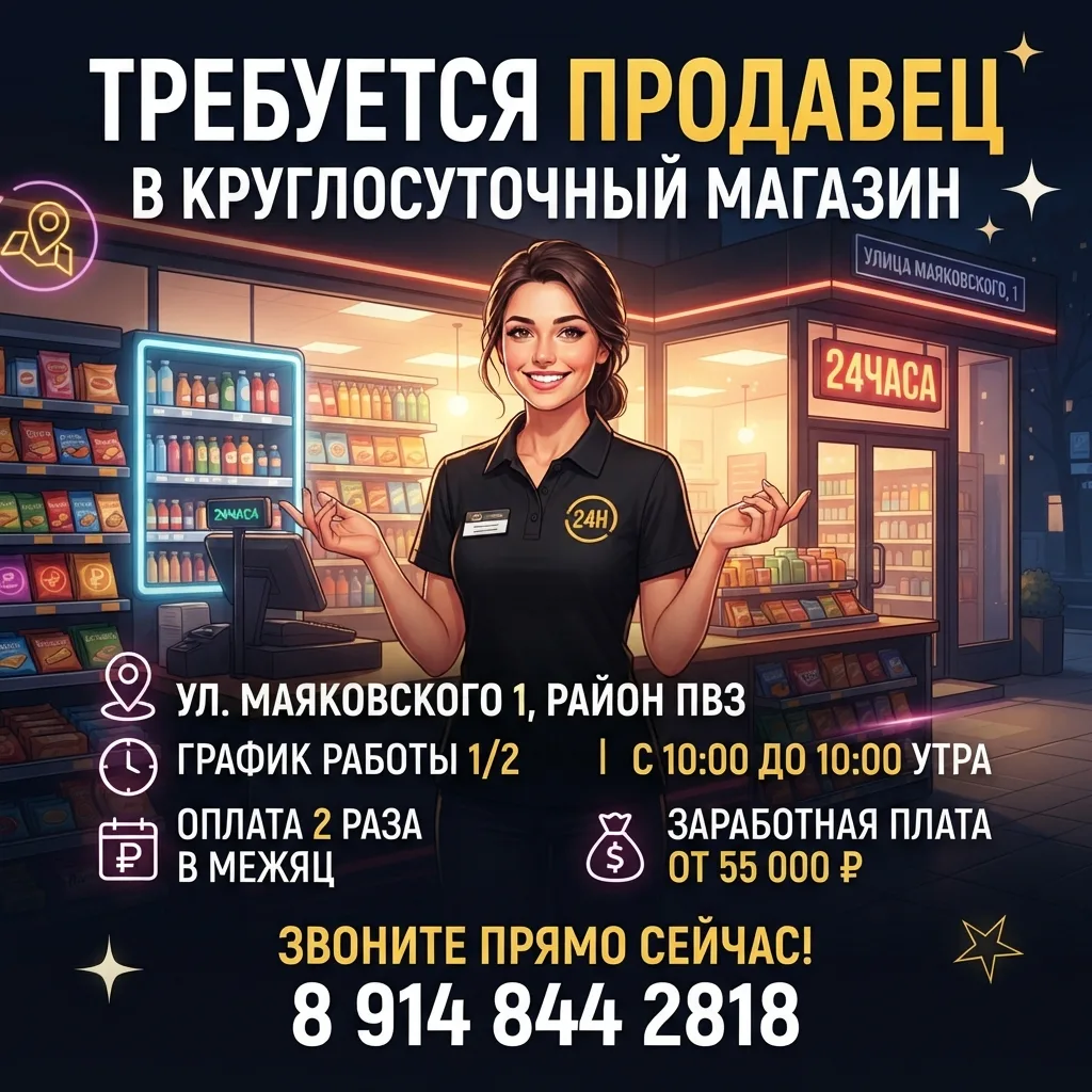 Требуется продавец в круглосуточный магазин