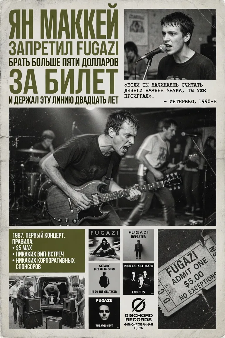 Ян Маккей запретил Fugazi брать больше пяти долларов за билет и держал эту линию двадца...