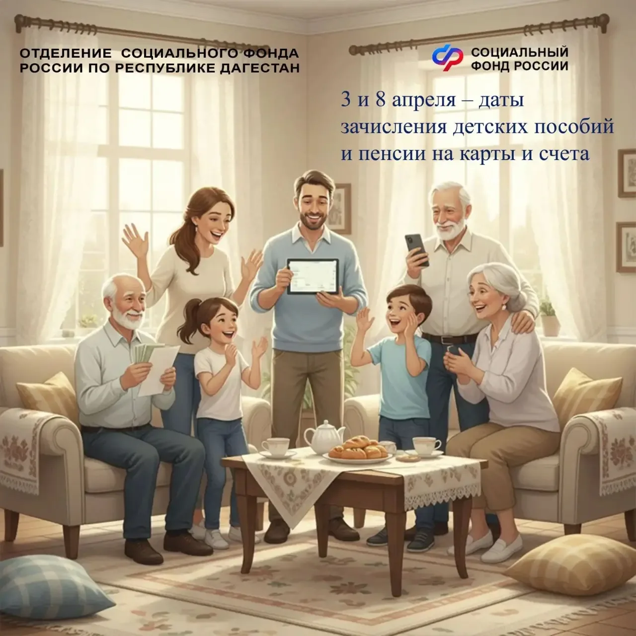 3 и 8 апреля – даты зачисления детских пособий и пенсии на карты и счета     3️⃣ апреля жители Дагес