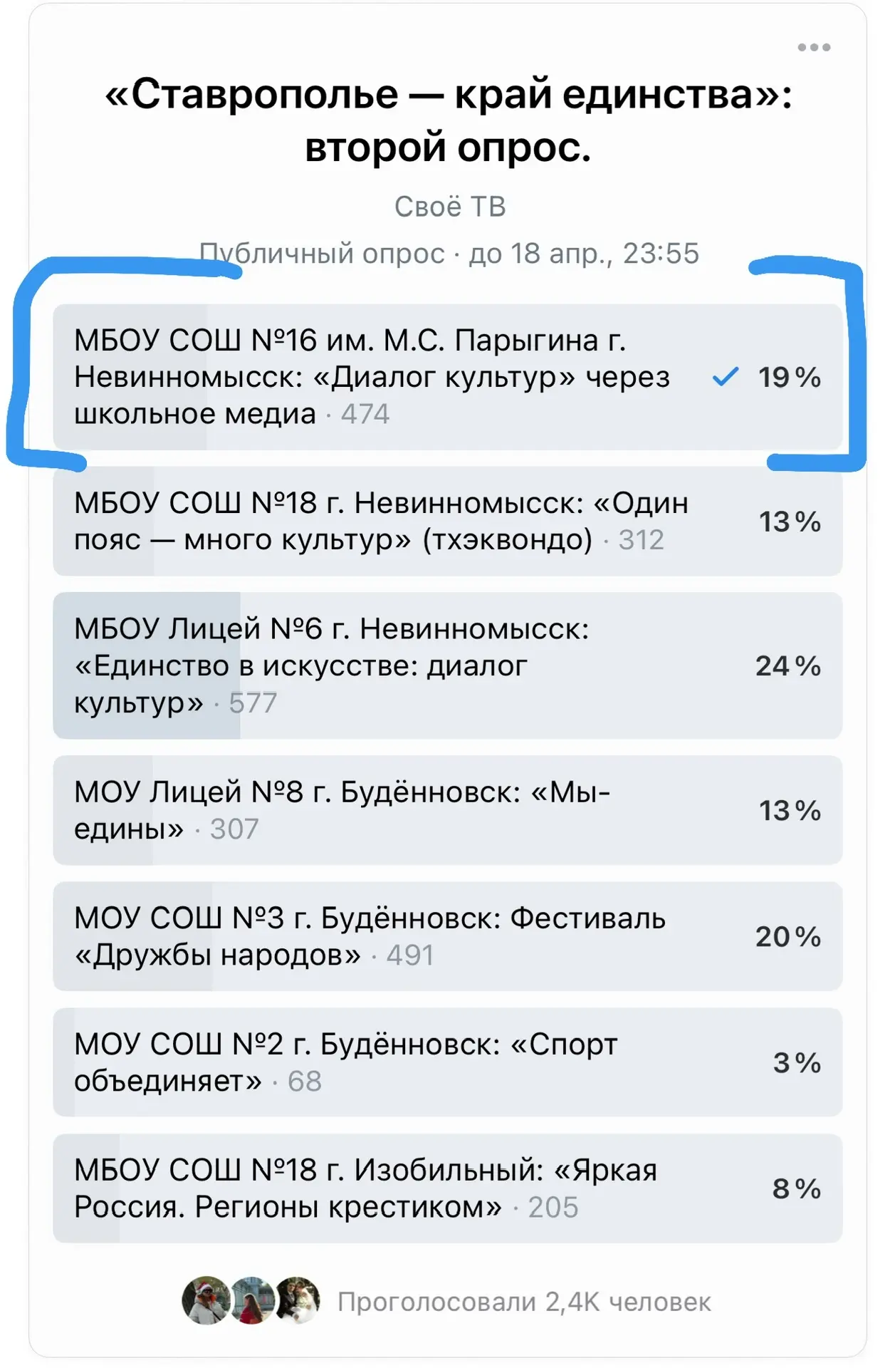 Наш город борется за выход в финал проекта телеканала «СвоёТВ» — «Ставрополье - край единства».  Гол