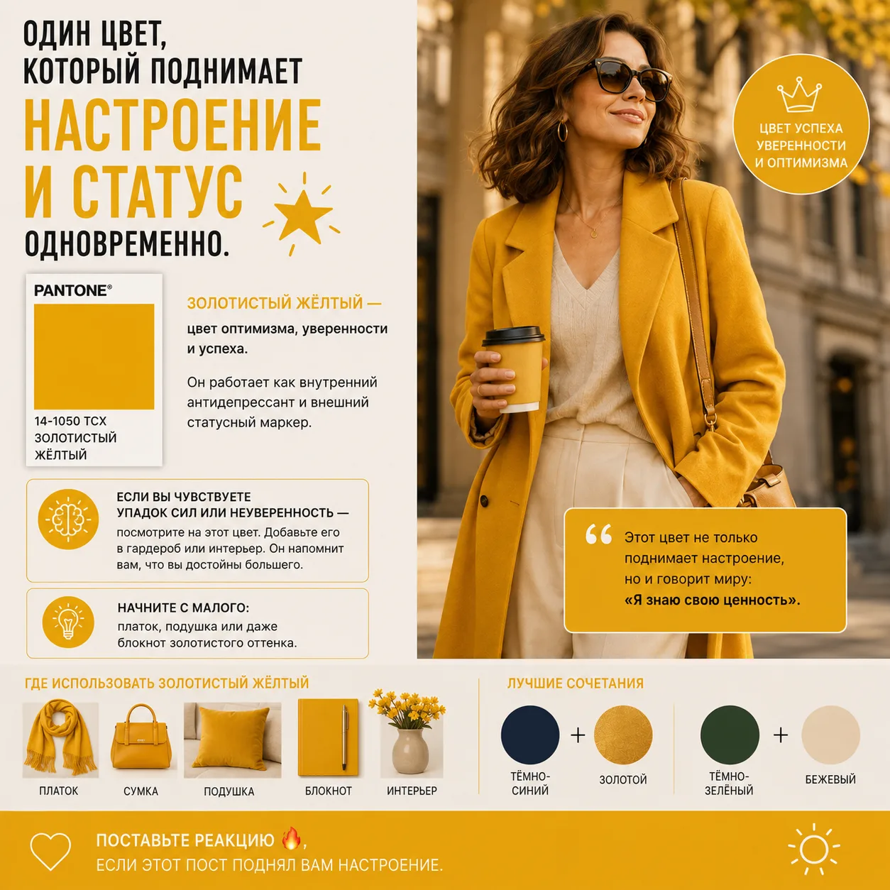 Один цвет, который поднимает настроение и статус одновременно. 🌟 ЦВЕТ: PANTONE 14-1050...