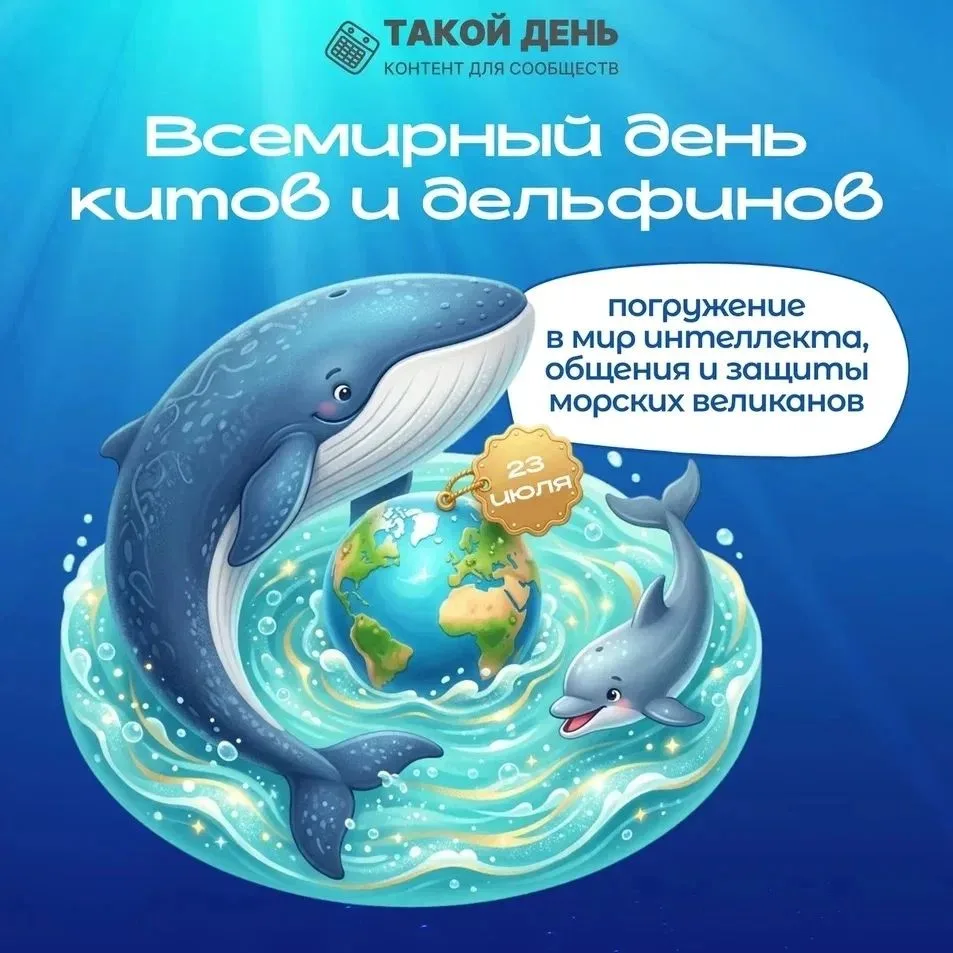 Знаете ли вы? 🧠
• Сердце синего кита весит как автомобиль (около 600 кг)!
• Дельфины дают друг друг
