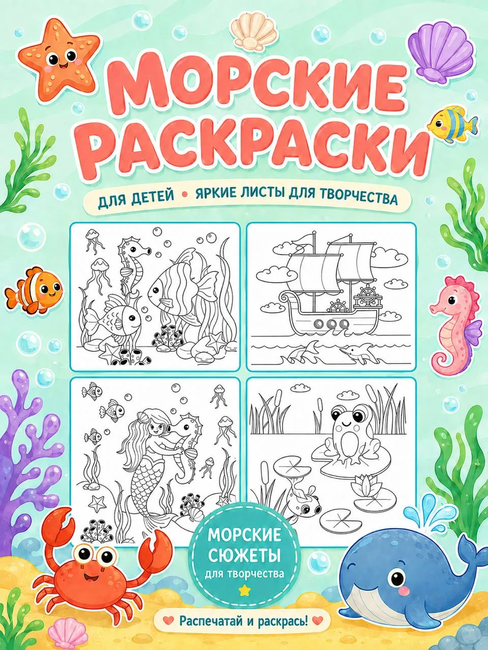Морские раскраски!
