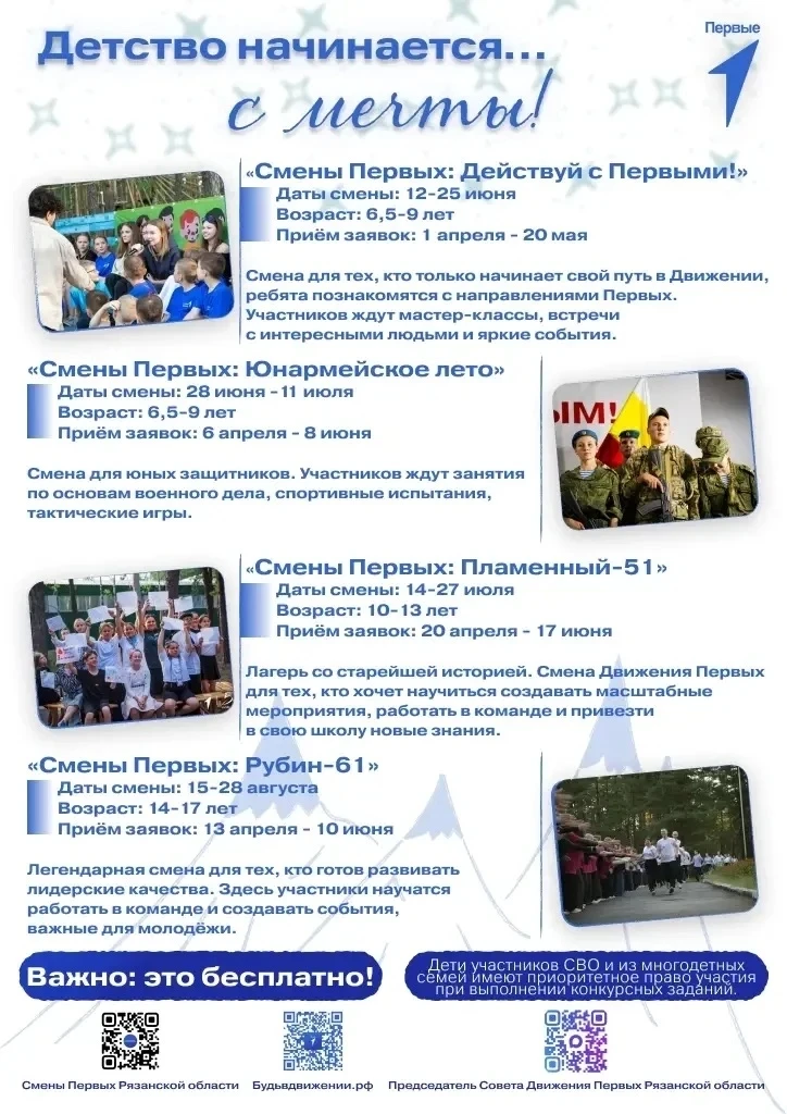 Уважаемые родители! Движение Первых предлагает детям поехать в лагерь.
Нужно всего лишь подать заявк