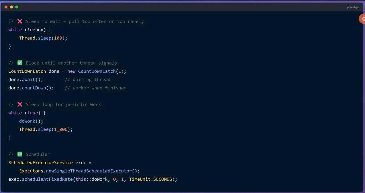 💡 Java: не используй `Thread.sleep()` для ожидания работы