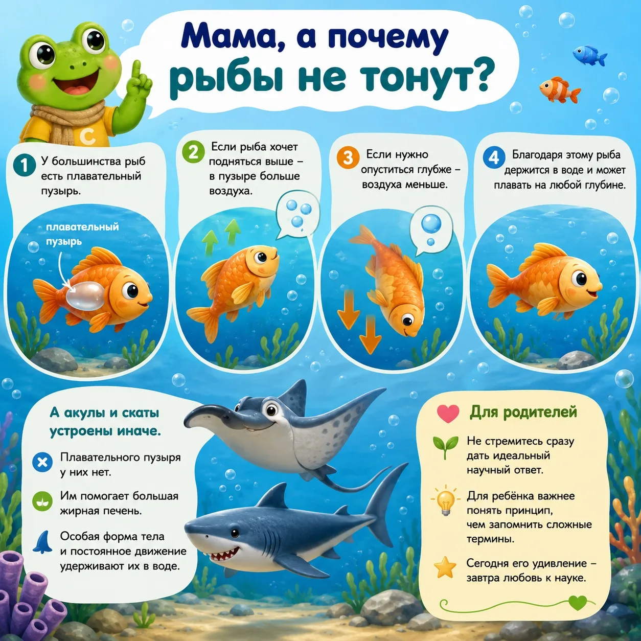 🐸 Мама, а почему рыбы не тонут?