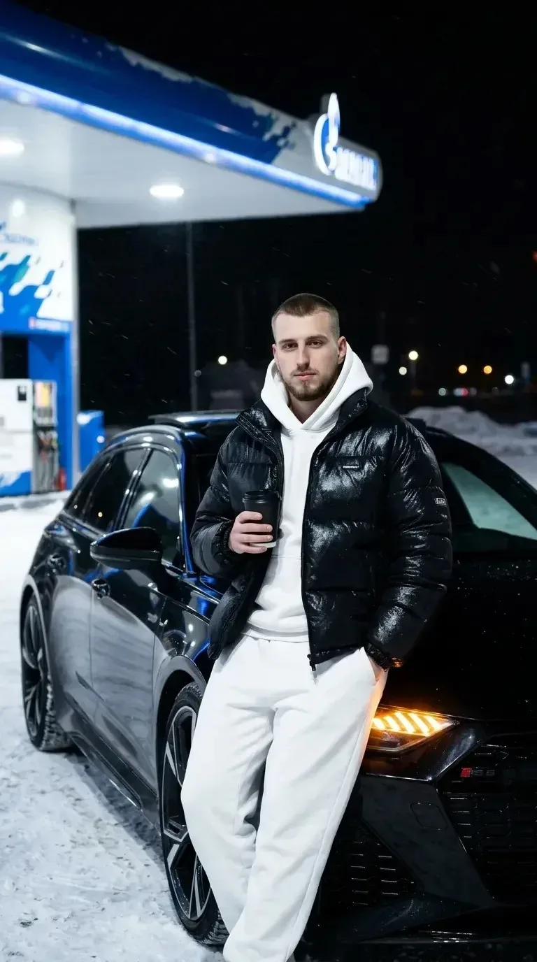 🚗❄️ НОЧНОЙ ЛЮКС: AUDI RS6 И СНЕГОПАД НА АЗС  Audi RS 6 Performance, заправка «Газпромнефть», снег, ч