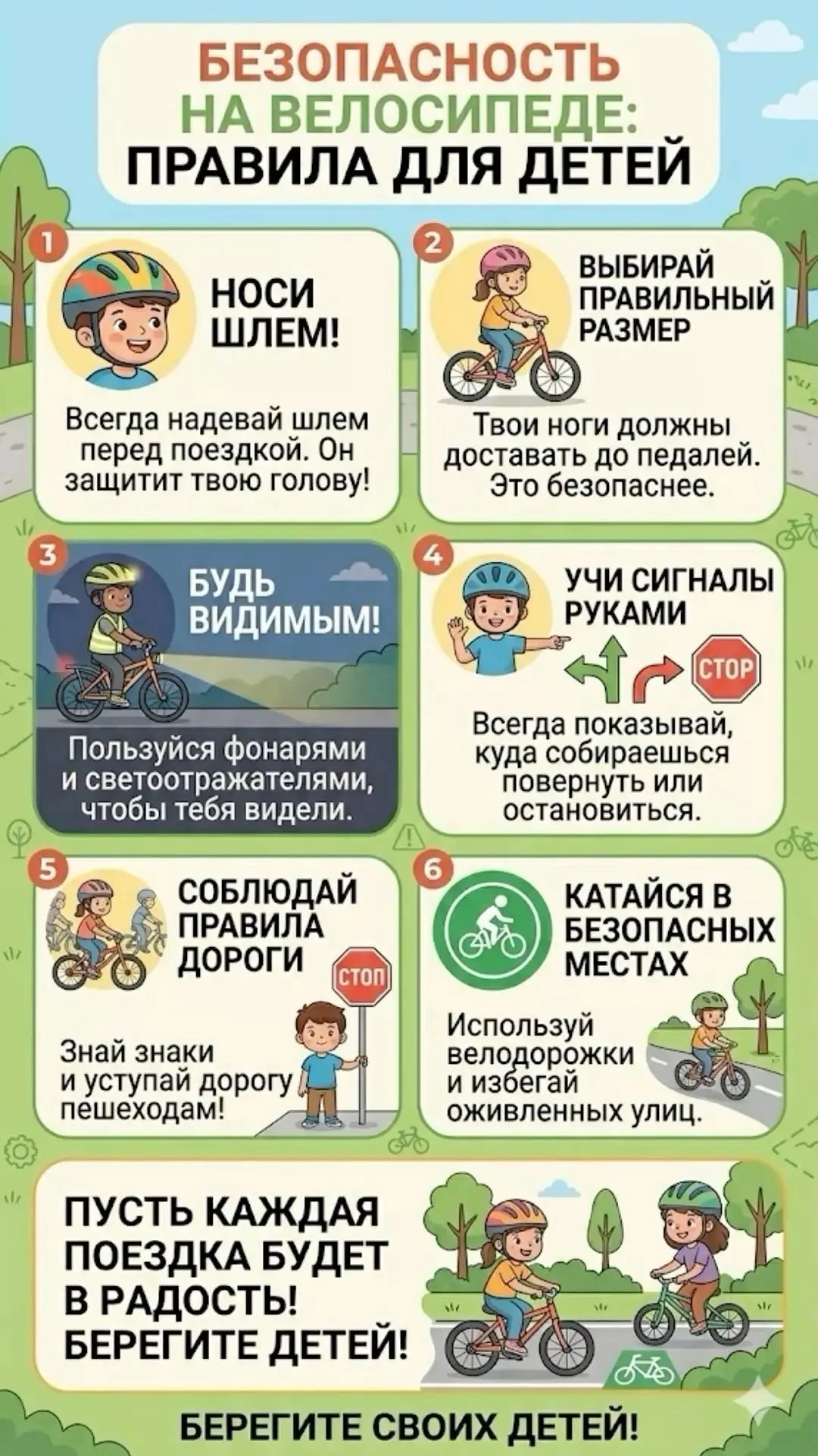 Рубрика «Каникулы с пользой_8️⃣9️⃣»

🚴 Катание на велосипеде

✅ Всегда надевайте шлем — это ваша гл