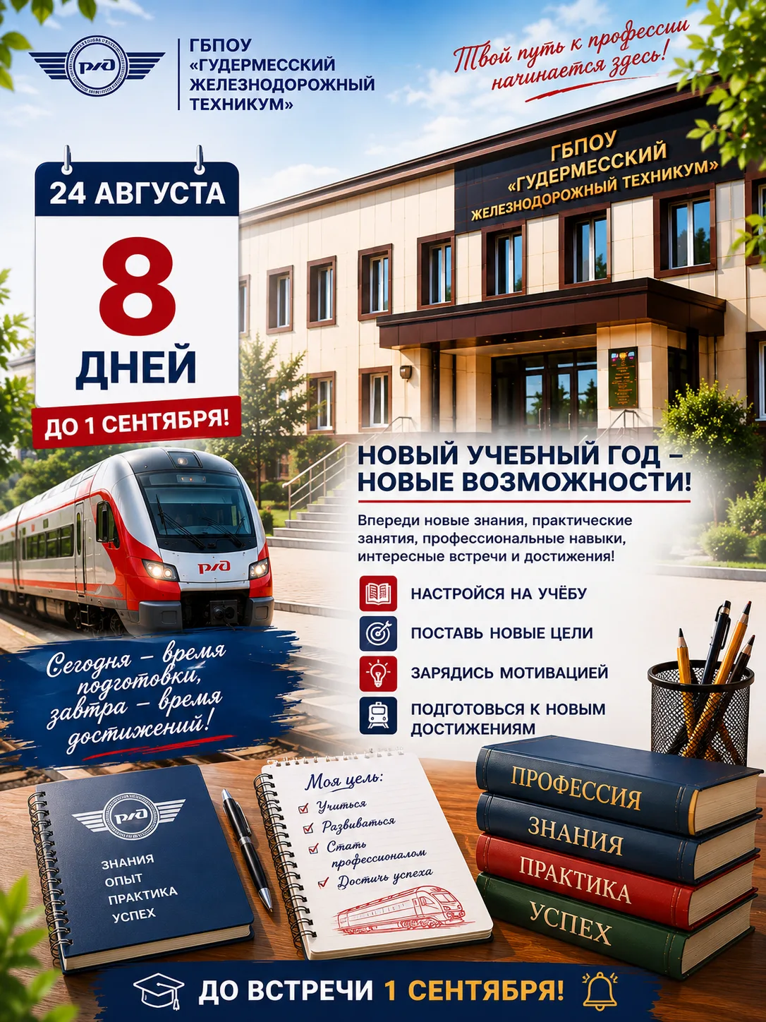 ☀️ 24 АВГУСТА — ДО 1 СЕНТЯБРЯ ОСТАЛОСЬ 8 ДНЕЙ! 📚🚆