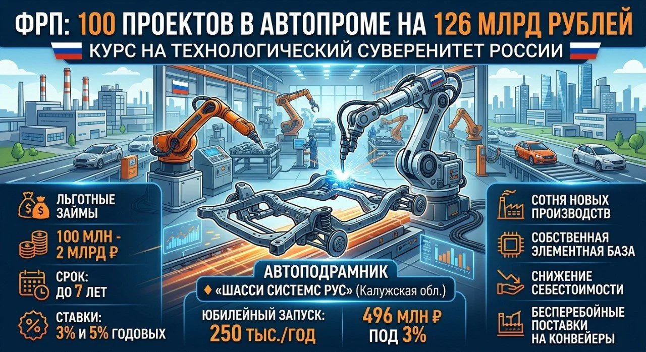 🚗 ФРП профинансировал 100 проектов в автопроме на 126 млрд рублей: курс на технологический суверени