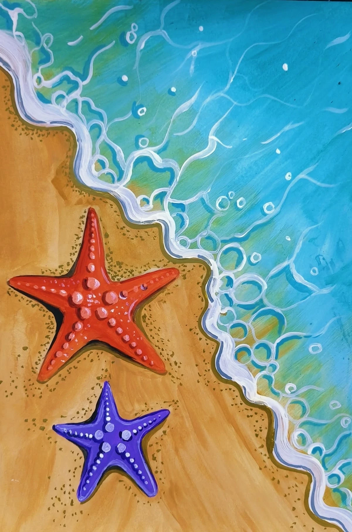 Юный художник: рисуем морские звёзды у океана! ⭐🌊🎨✨