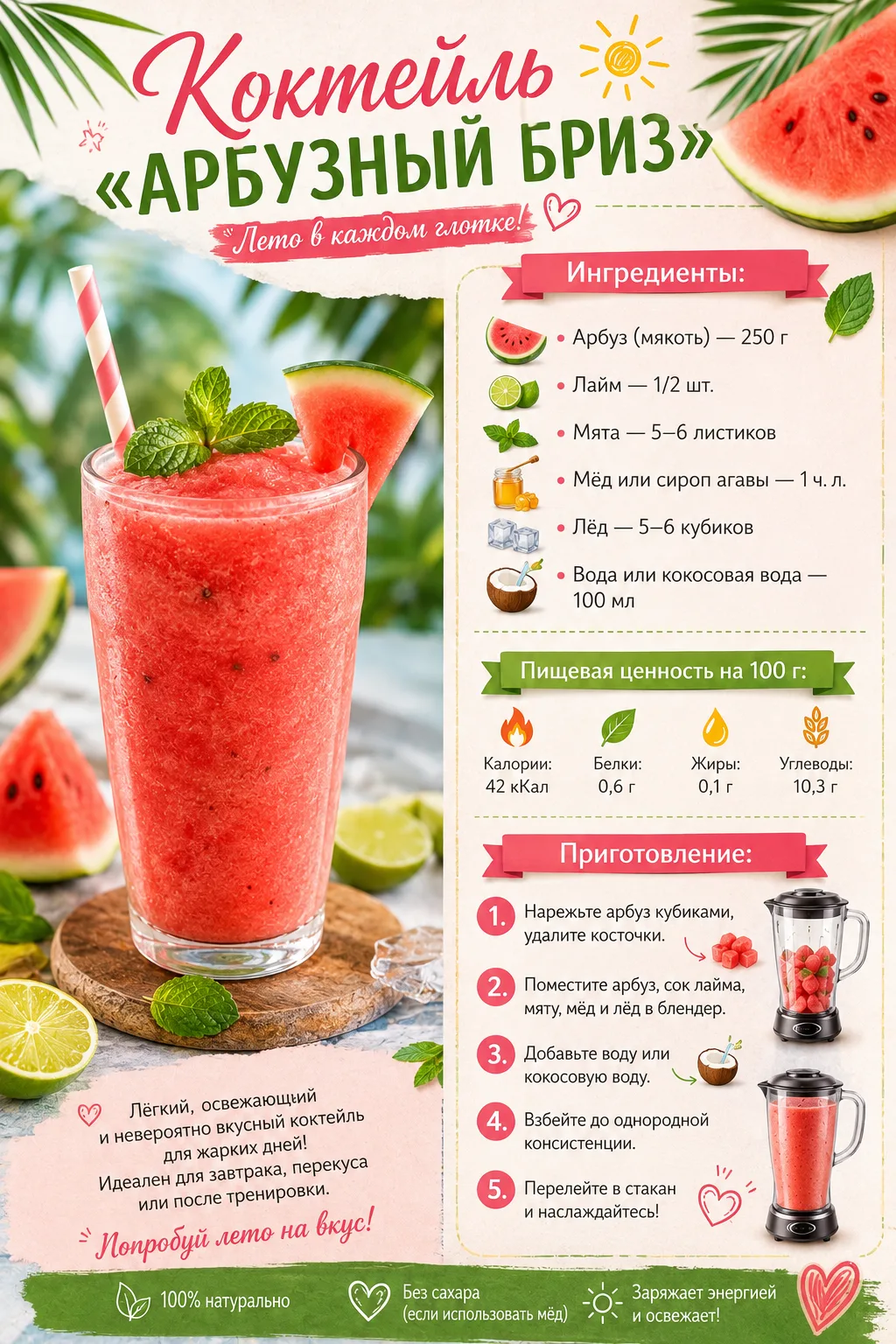 🍉 Коктейль Арбузный бриз 

🍒Готовим вкусно