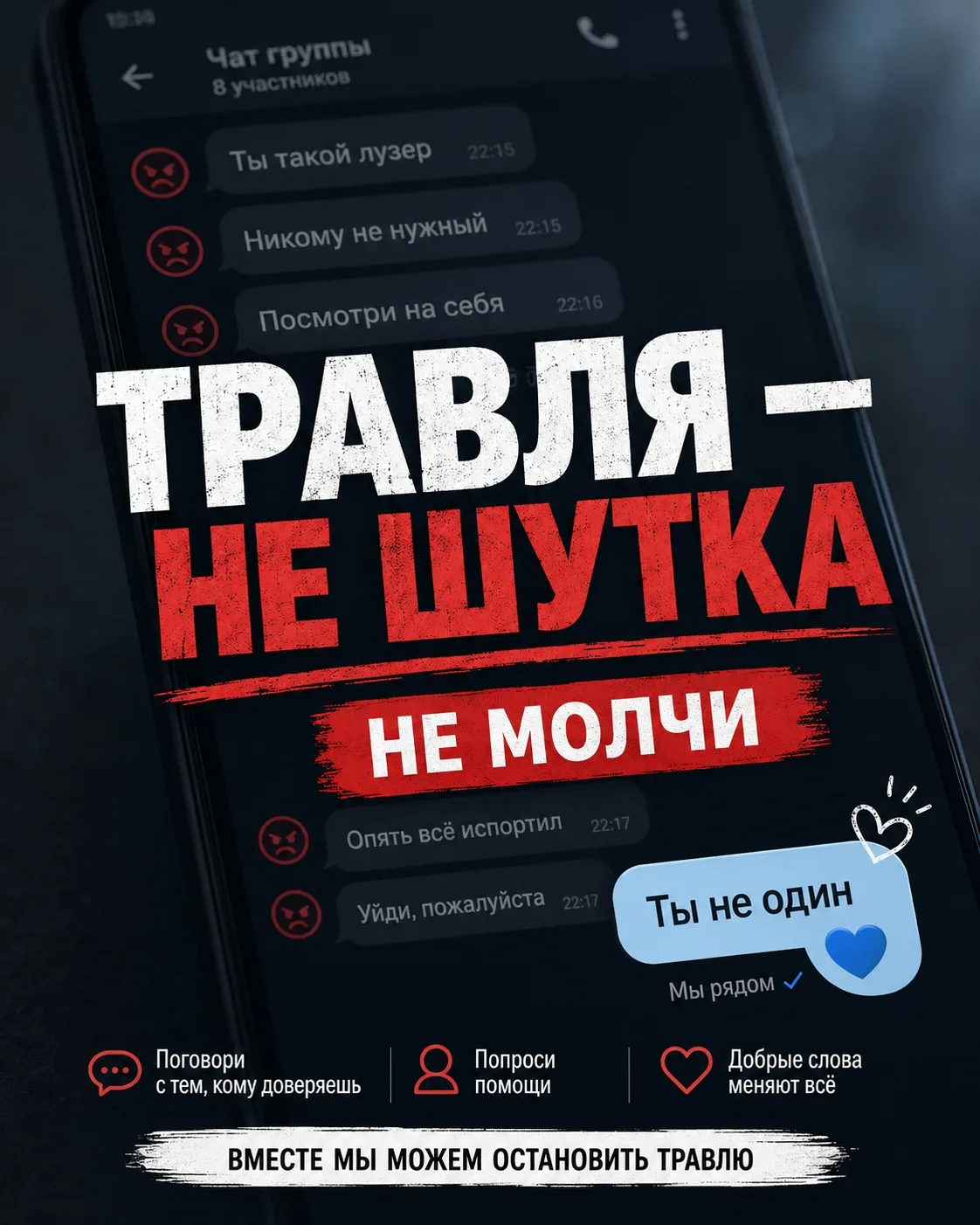 Травля — это не «шутка» и не «сам виноват»

Буллинг может выглядеть по-разному: насмешки, оскорблени