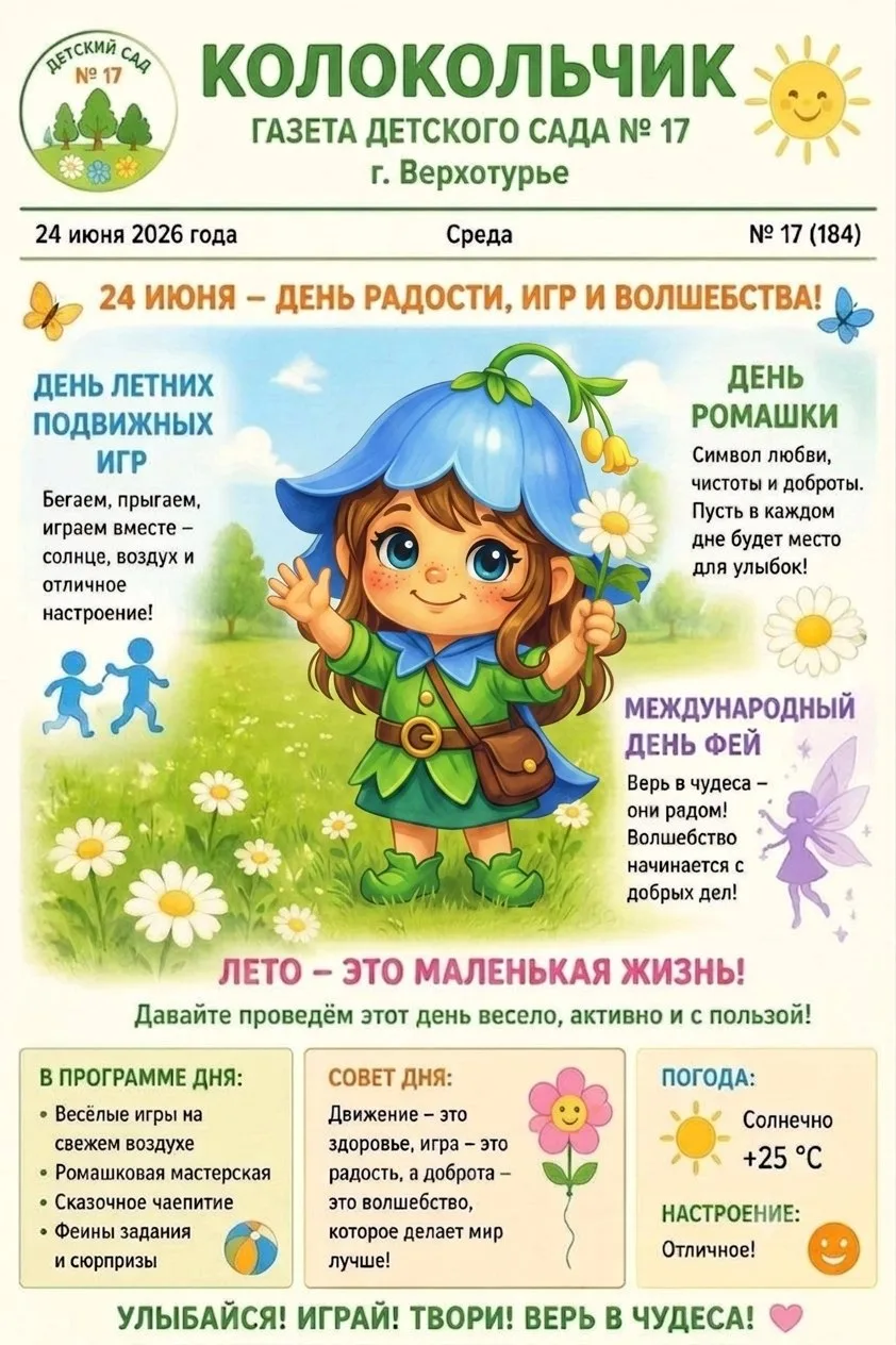 Сегодня не просто день, а тройной праздник: День ромашек, День подвижных игр и День фей! 🧚‍♀️

Пред