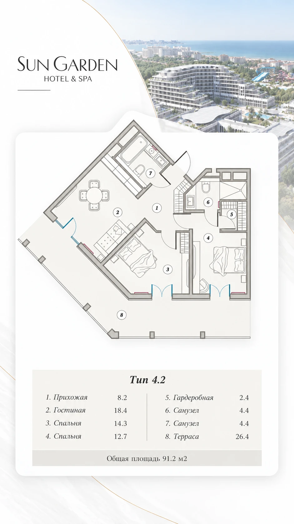 🏨 3-КОМНАТНЫЙ НОМЕР С ВИДОМ НА МОРЕ И РЕМОНТОМ