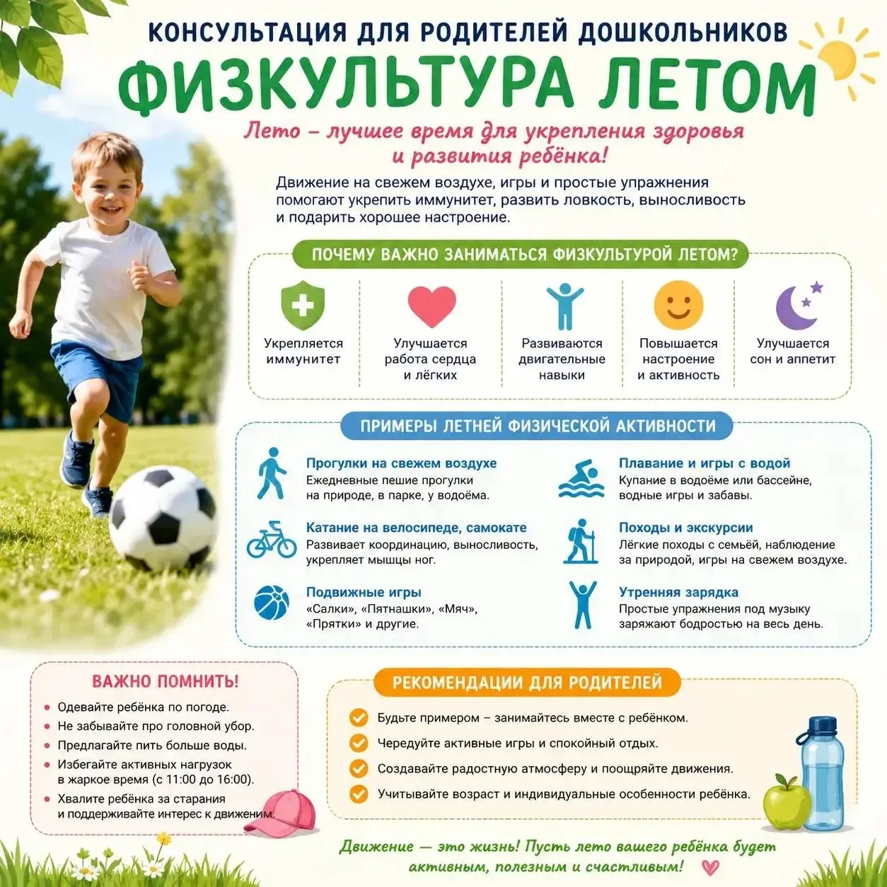 Консультация инструктора по физической культуре Карповой О.В. "Физкультура летом".  Уважаемые родите