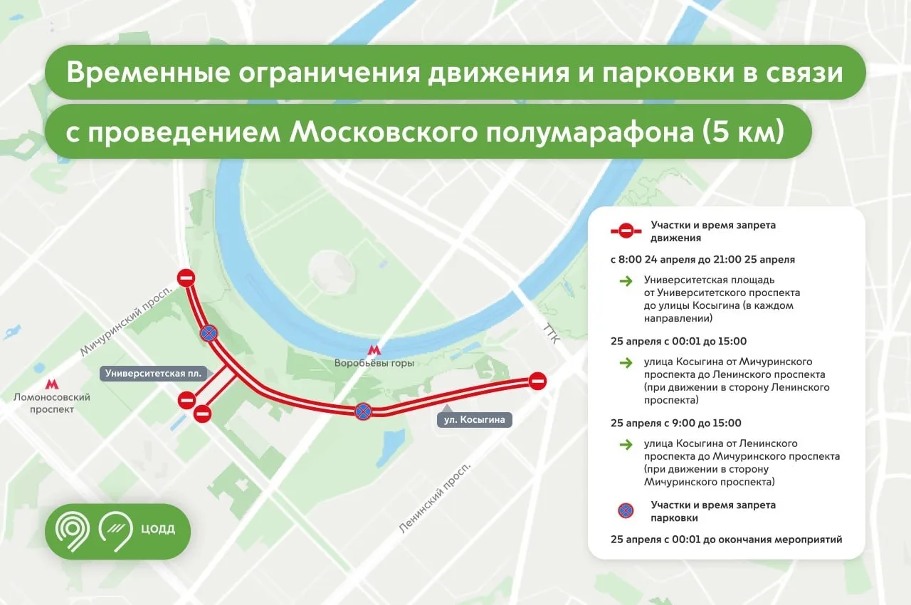 ❗ Временные ограничения вводятся на движение и парковку из-за полумарафона