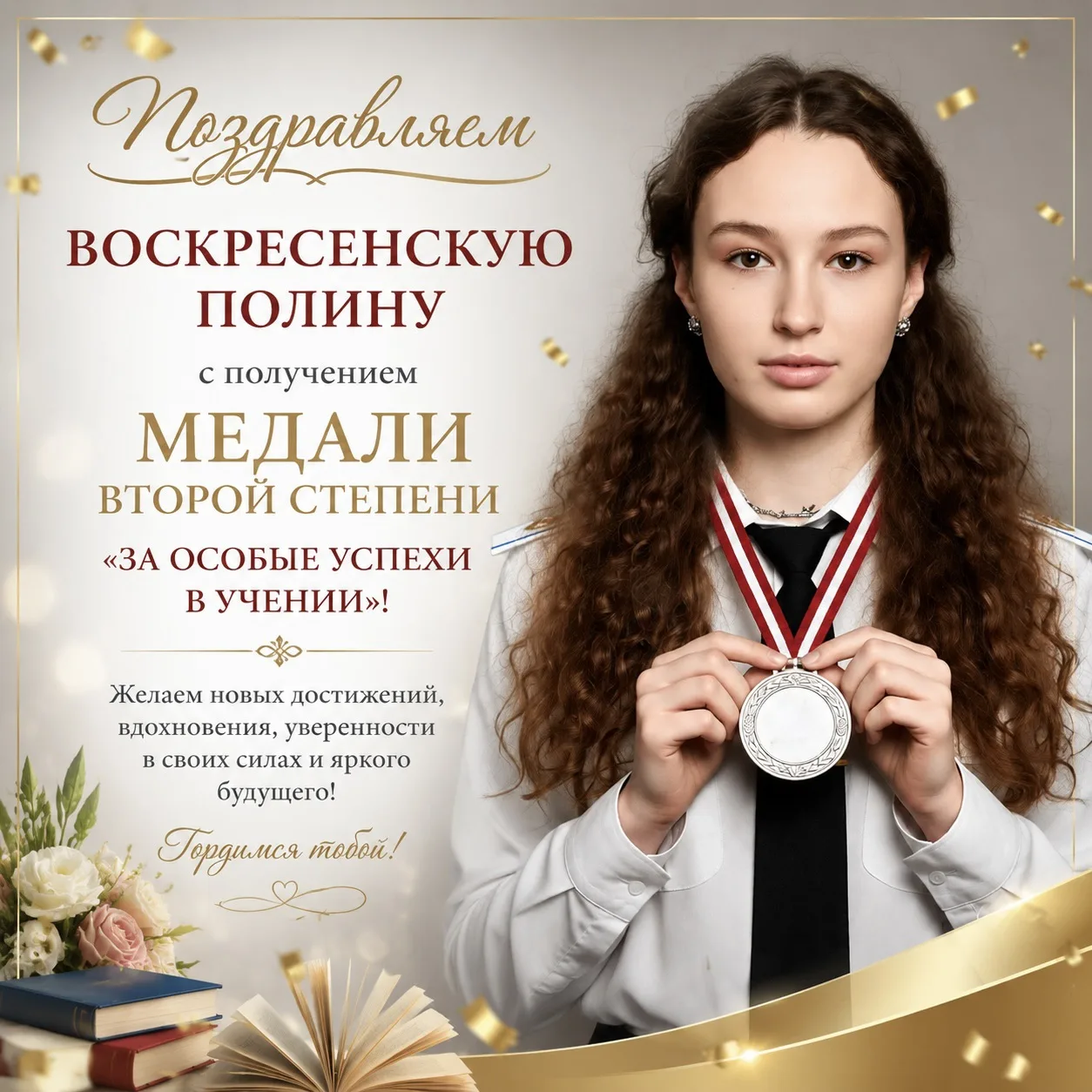 Поздравляем Воскресенскую Полину с получением медали второй степени «За особые успехи в учении»! 

�
