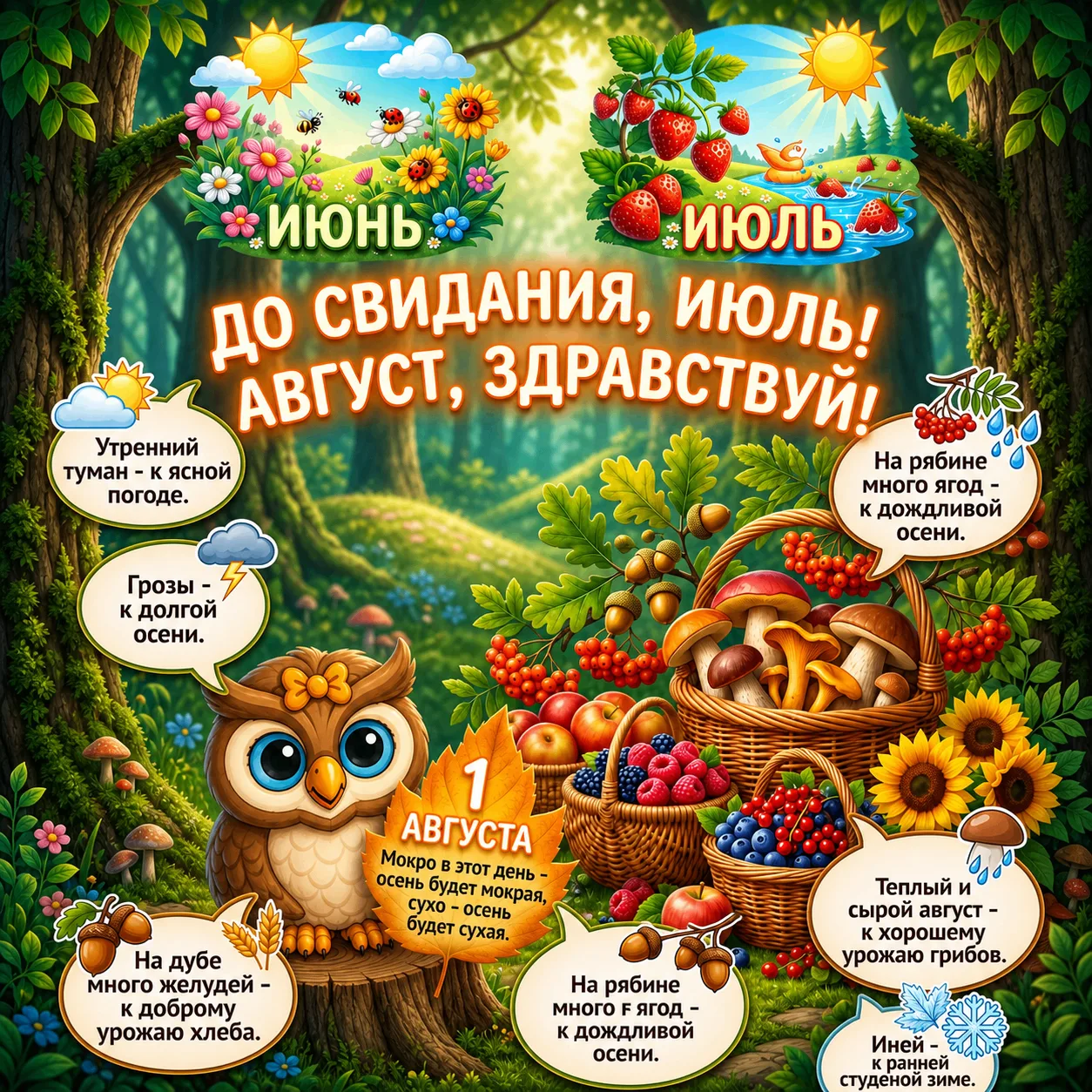 **Прощаемся с июлем! Кто к нам следующий?.. Август, заходи! 👋🍎**

Последний листочек календаря пер